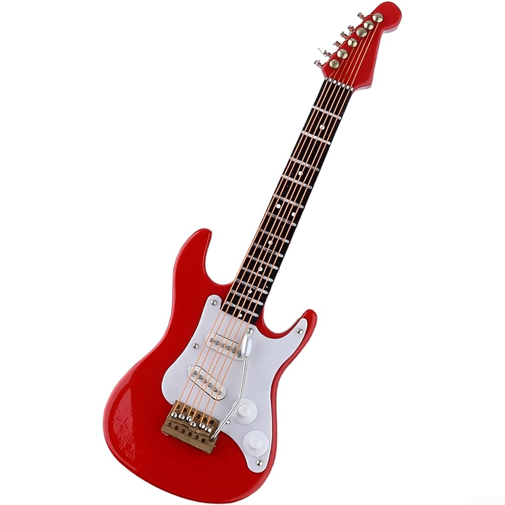 Réplique de guitare électrique miniature de 14 cm en bois avec support et étui décoratif pour bureau, maison, salle de musique, collection noir (rouge) - Les Beatles, Paul McCartney, John Lennon, RIngo Starr, George Harrison Réplique de guitare électrique miniature de 14 cm en bois avec support et étui décoratif pour bureau, maison, salle de musique, collection noir (rouge)