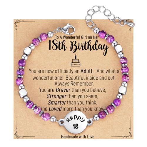 Image of AryaHozel 4mm Natural Stone Bracelet with Birthday Cards, 6-21 Year Old Birthday Gifts for Girls Daughter Granddaughter Niece Sister Women Friends