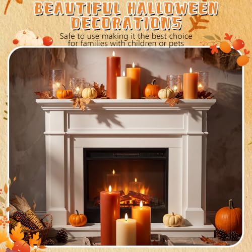 Image of Retisee 3 Pcs Fall 6 /8 /12 Inches Flameless LED Candles with Remote and 2 /4 /8h Timer Yellow Cream Orange Battery Electronic Wax Flickering Candles for Autumn Home Decor, Table Cozy Seasonal Gatherings