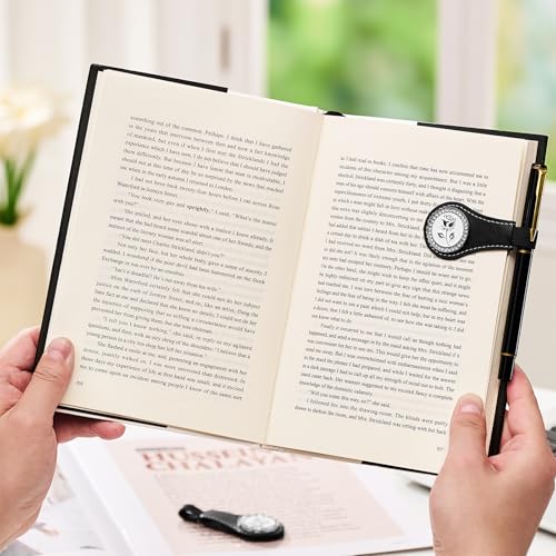 2Pcs Magnetic Leather Bookmarks with Gift Box Magnetic Pen Holder Book Marks Clip Gift for Book Lover Readers Cute Bookmark for Women, Black + White — view 2