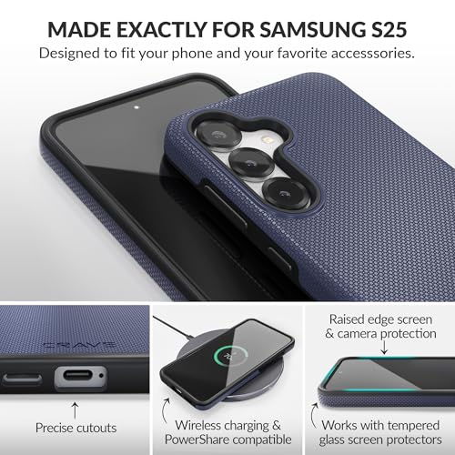 Image of Crave Compatible with Samsung Galaxy S25 Case (6.2 inch), Slim Fit, Shockproof Dual Layer Grip, Wireless Charging Compatible - Navy