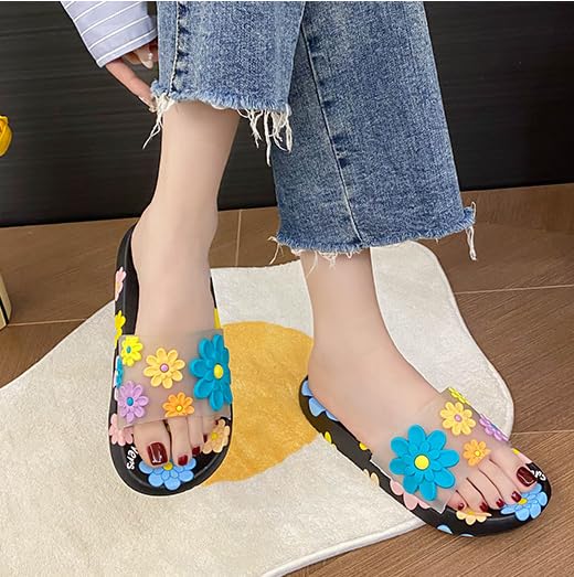 Women's Flower Sandals Y2K Aesthetic Kawaii Cute Slip on Flat Summer Beach Sandals Comfort Walking Shoes Shower Slippers4