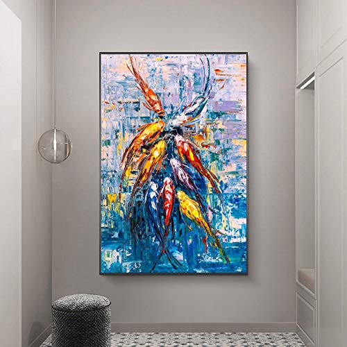 Toile peinture poisson bleu mer abstrait au design moderne pour décoration murale raffinée
