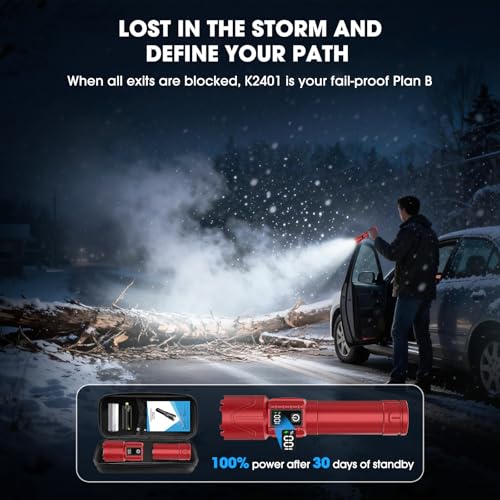 Image of Tactical Flashlight Super Bright High Lumens Rechargeable LED Flash Light | 5000ft Beam, 5000mah, 20H Long Lasting, USB C Charging, Zoomable 5 Modes, Waterproof for Camping Hiking Emergency Men Gift