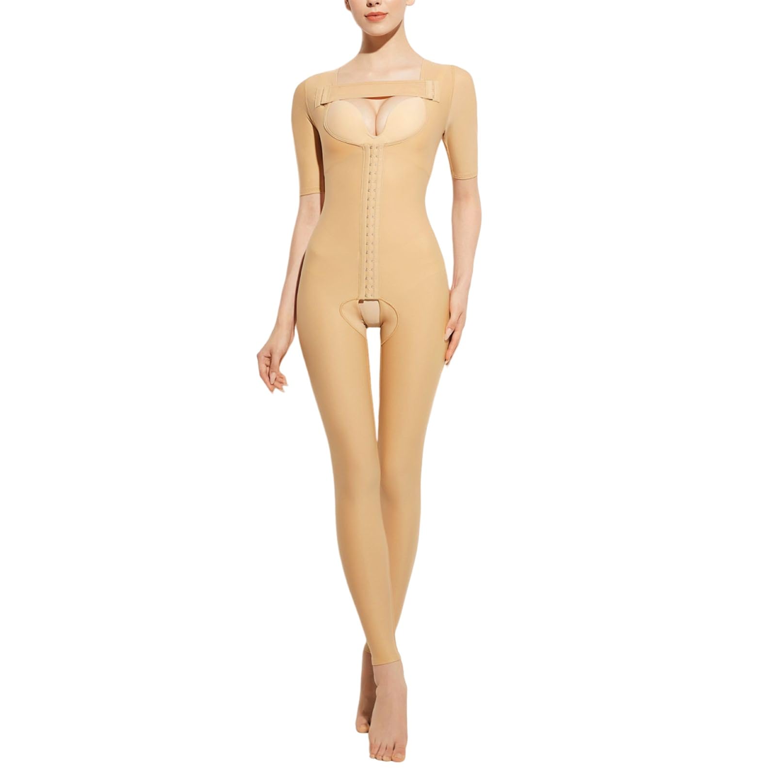 Faja Moldeadora, Compresión Sin Costuras, Control del Abdomen y Modelado De La Cintura | Mangas cortas，Diseño con abertura en la entrepierna，Costuras moldeadoras que realzan las caderas