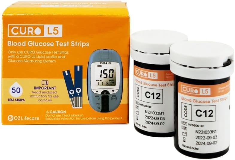 CUROfit L5 Glucose Test Strips : Included Total Glucose Test Strips 100 Qty (Device NOT Included)
