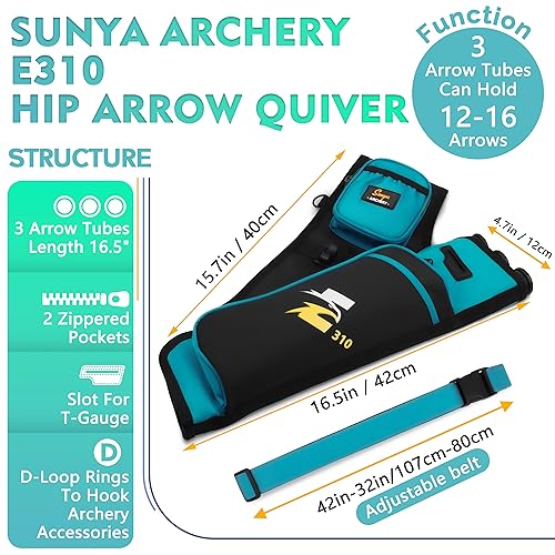 image for SUNYA Archery Hip Quiver for Arrows. Includes 3 Tubes Arrow Holder, Ac