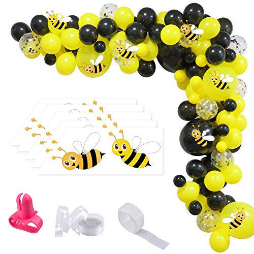 Bumblebee Party Balloons Arch Garland, Bee Balloons Garland Kit, 96Pcs Honey Bee Yellow and Black Confetti Balloons for What Will It Bee Gender Reveal Baby Shower Birthday Bee Day Party Decorations