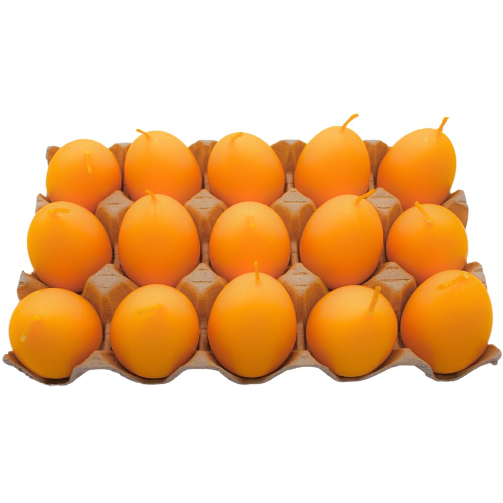 Dekohelden24 Set of 15 Easter Egg Candles Plain Yellow Size H/Diameter 6.5 x 4 cm Pack of 15