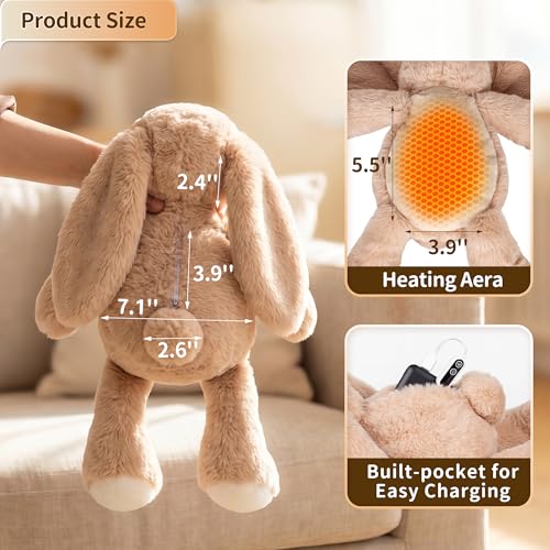 Image of Rabbit Heating Pad Plush, USB Powered Electric Heated Stuffed Animal, Cute Rabbit Plush with 3 Heat Levels & Timer Auto Shut Off, Soft Warm Bunny-Style Cushion Gift for Women Teen Girls