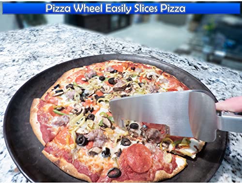 Image of P-Plus International Pizza Cutter and Serving Turner - Pizza Spatula - Wheel Cutter Tool (Set of 2)