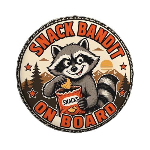 Image of Funny Raccoon Spare Tire Cover, Snack Bandit On Board Printed Tire Cover for SUVs RVs Trailers Campers Trucks, Outdoor Spare Wheel Protector（14 inch for Diameter 23 inch-27 inch）