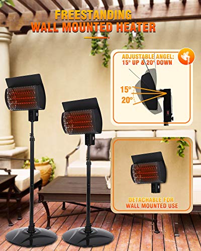 Sunday Living Electric Patio Heater, Outdoor Heater, 1500W Infrared Heater with 3 Power Settings, Digital Panel with 12H Timer, Adjustable Height Space Heater, in/Outdoor, SPH-15NR