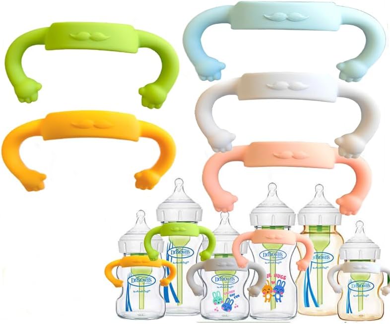 5 Pack Baby Bottle Handles, Silicone Bottle Handles Lightweight Bottle Handle Small Hand Gripping for Self Feeding(Pink, Green, Blue, White, Orange) image 5