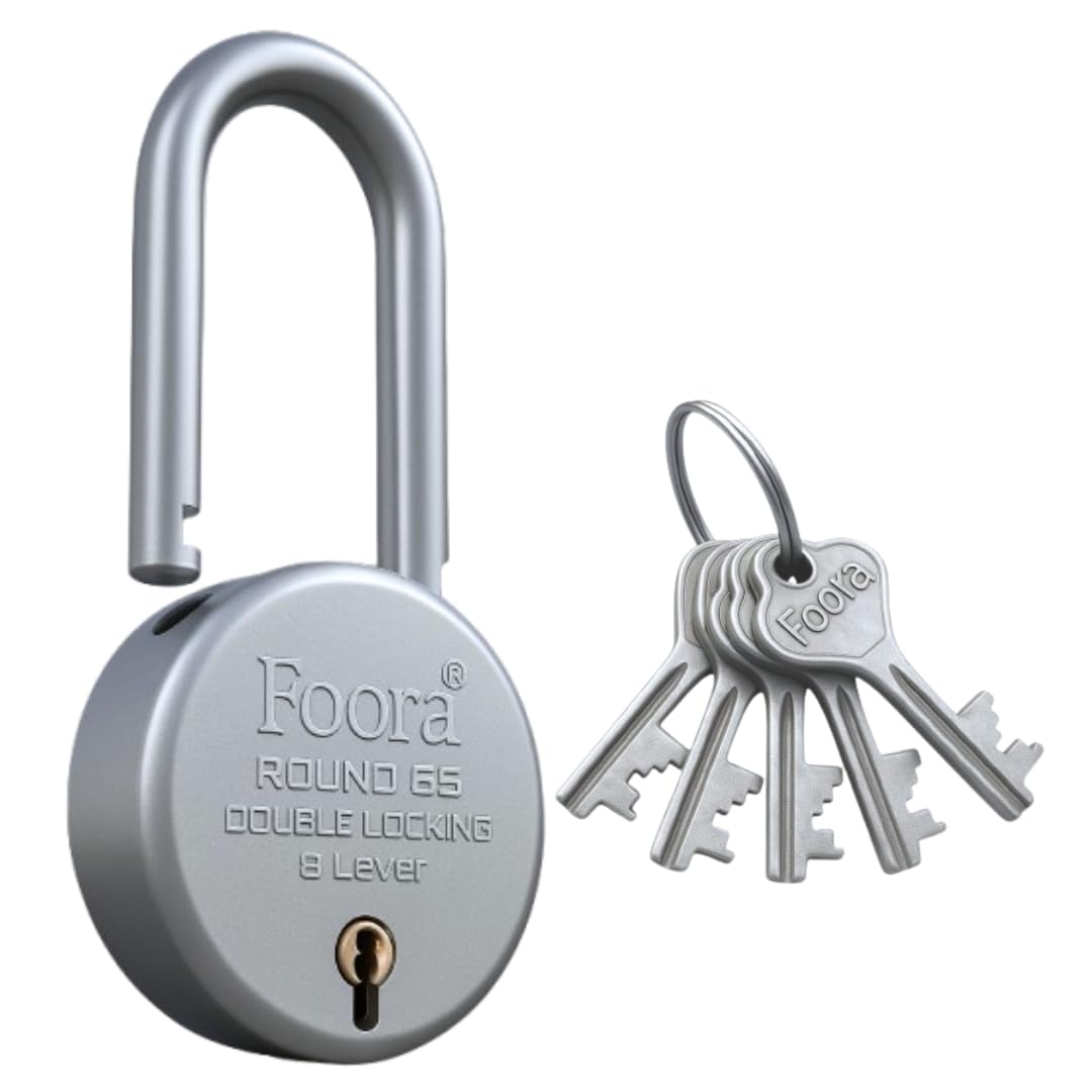 Foora Round 65mm Long Shackle Lock with 5 Keys | Durable Security Padlock for Doors, Shops & Warehouses-image-18