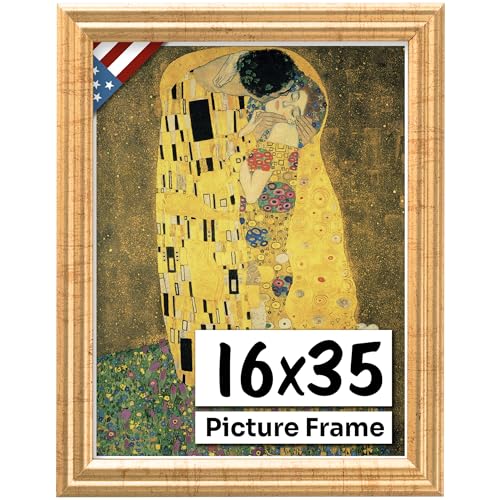 Antique Gold 16x35 Picture Frame - Solid Wood, UV Plexiglass