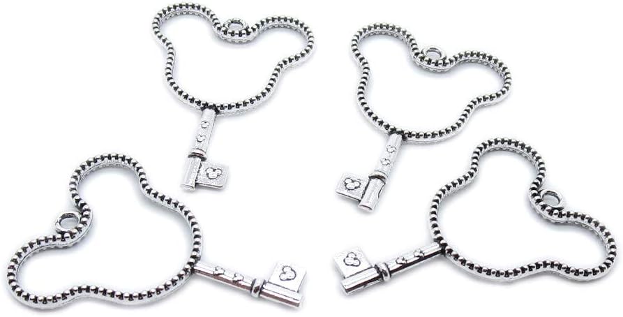 190 Pieces Antique Silver Tone Jewelry Charms Suppliers Arts Crafts Making Beading Findings Crafting IY6F4V Mickey Key Cabochon Frame