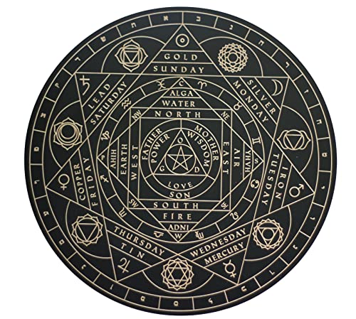 Witchy Wood Altar Tile - Witch's Septagram, Faery Star Heptagram, Hermetic Wood Altar Tile Amulet, Enochian Hermetic Seal Talisman, Elemental Correspondences