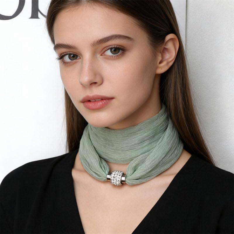 Magnetische Schal-Halskette für Damen, Chiffon-Schal-Halskette mit Anhänger, Kostüm, Abschlussball, Schmuck, Geschenk, 1 Stück - 3