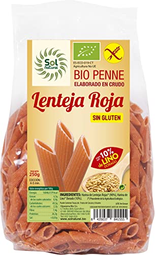 SOLNATURAL Penne LENTEJA ROJA con Lino Bio S/Gluten 250 g, No aplicable