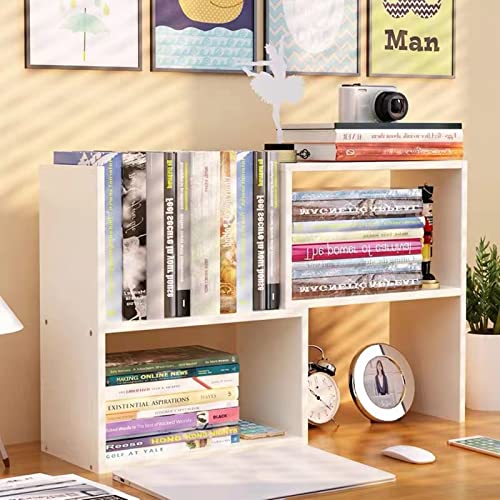 Aleiodvn Expandable Wood Desktop Bookshelf,Desktop Organizer Office Storage Rack,Free Style Rotation Display Shelf,Adjustable Desk Hutch Corner Desk Storage Shelf,Desk Top Shelfing,Home Decor(White) #TOP2