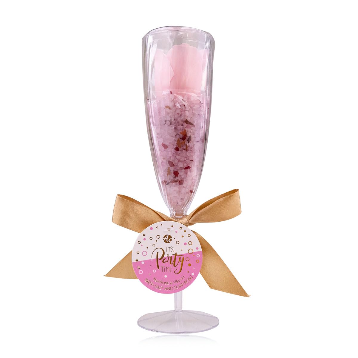 Accentra Let's Celebrate Bath Set for Women, Wellness Gift Set with 100 g Bath Salt and 4 g Bath Rose in Champagne Glass, with Tea Rose and Velvet Fragrance for Birthday, Valentine's Day and Mother's