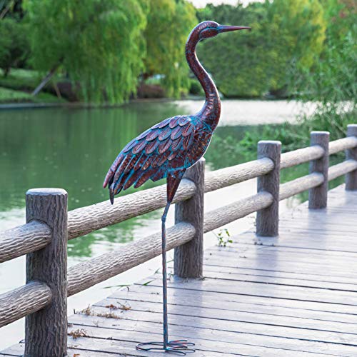 Kircust Garden Statues and Sculptures Metal Heron Decoy, Standing Patina Crane Yard Art for Outdoor Patio Lawn Decoration, 48-Inch High (1PC)