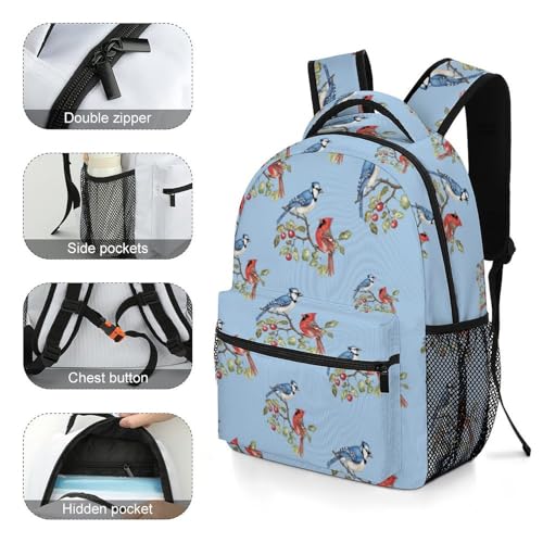 Blue Jay Bird Cardinal Bird Funny Backpack Casual Daypack Lightweight Shoulders Bag for Men Women Cute Print4