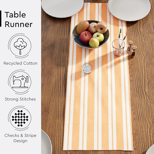 Image of Encasa XO Cotton Table Runner for 4 Seater | Size 13x36 in | Franca Yellow Stripes - Machine Washable & Durable