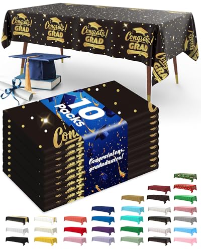 Pureegg Graduation Decorations 2026 Plastic Tablecloth Disposable 10 Pack, Class of 2026 Blue Rectangle Table Cover 54 x 108 Inch, Plastic Table Cloth for Graduation Party, Picnic