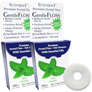 Eco-Dent GentleFloss Dental Floss, Waxed, Mint – Floss with Vegan Plant-Based Wax, Recyclable Cardboard Packaging, 100 Yds Ea (Pack of 2)