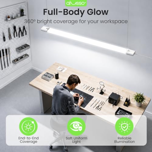 Image of ALUSSO 4FT Linkable LED Shop Lights, 6000LM 30W /45W /60W, 5CCT 2700K /3000K /4000K /5000K /6500K, 120V Integrated Fixture for Garage, Hanging or Surface Mount, 2 Pack