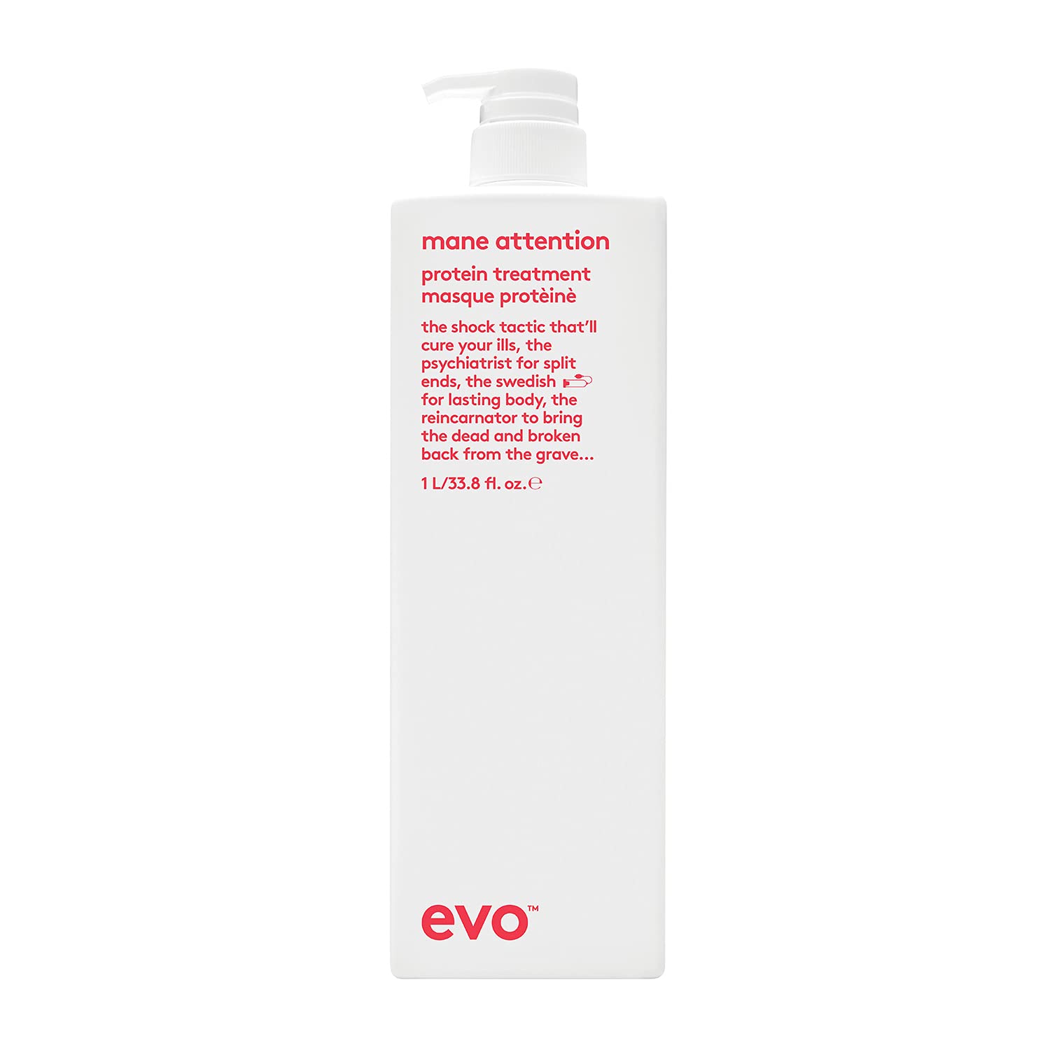 Evo mane attention protein treatment, 1 litre, intensive hair cream for powerless, brittle and coloured hair, repairs and treats damaged, brittle hair, vegan, sulphate-free