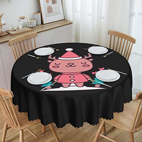 Pooedso Cute Christmas Reindeer Tablecloths 60In Round Lace Waterproof Family Table Cover Tablecloth Kitchen Outdoor Party Decoration Tablecloths #TOP1