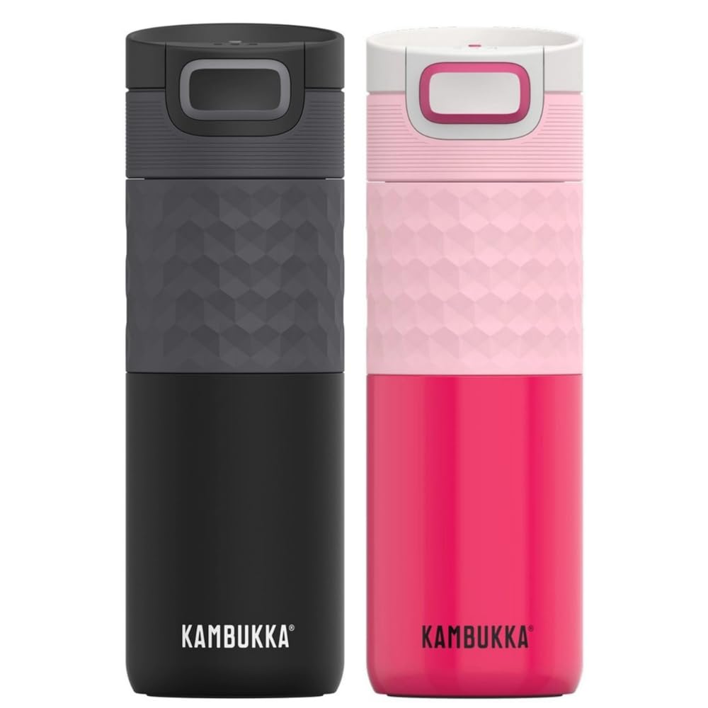 Kambukka kubek termiczny zestaw Neon Nights – 2× Etna Grip 500 ml (Black Steel + Diva Pink), szczelne, Snapclean, BPA Free