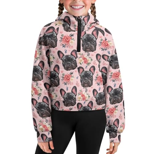 Girls Hoodies Size 5-14Y Hooded Hoodies with Pocket Long Sleeve Half Zip Up Hooded Sweatshirts