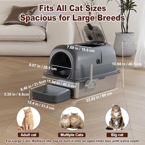 Arenero para gatos grande cerrado de acero inoxidable miniatura 5