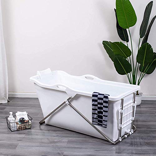 Schwänleinu00ae mobile badewanne Faltbare Badewanne 128cm mit Seifenkorb, Nackkissen, Hocker. Praktisch und Tragbar (weiß)