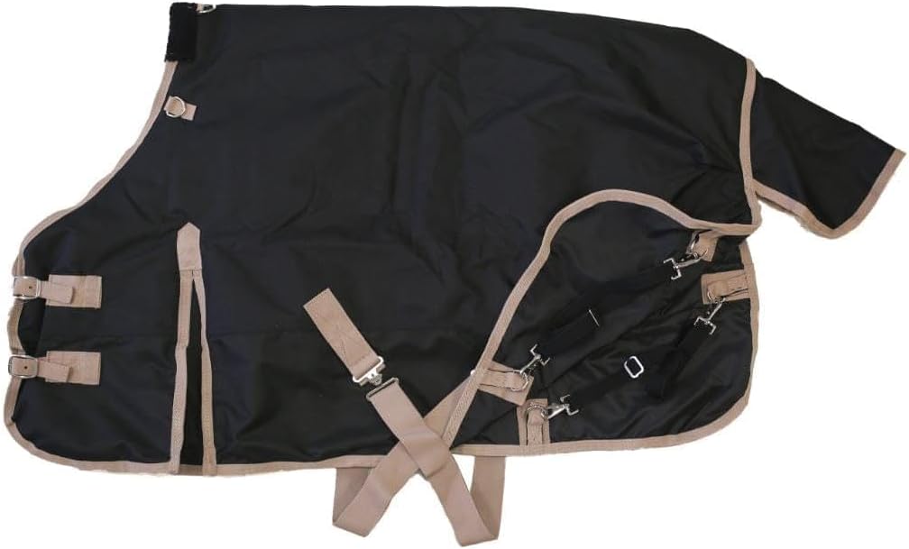 AJ Tack 1200D Waterproof Winter Miniature Horse Blanket - 300g Heavyweight Turnout with Fleece Collar, Shoulder Gussets & Tail Flap - Black 46"