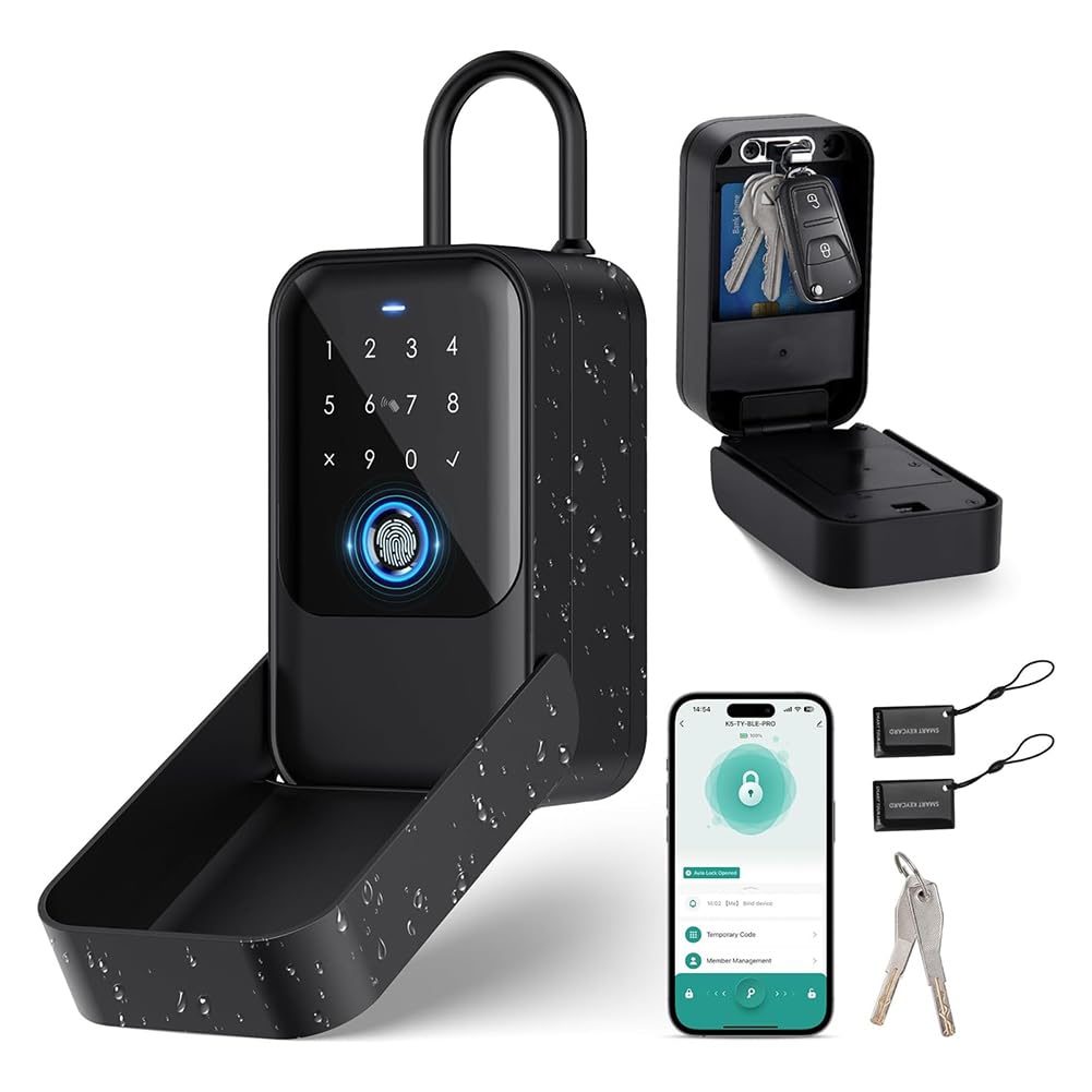 Key Lock Box, Bluetooth Lock Box con impronta digitale & passcode & Access Card & manuale chiave & APP Control, impronta digitale