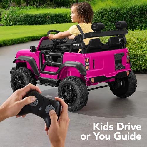 Image of Best Choice Products Kids 24V 2-Seater Electric Ride On Car Truck w / 132lb Weight Capacity, Parent Control, Bluetooth, LED Lights - Hot Pink