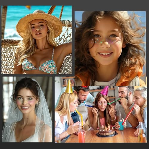 AOOTUERL Glitzer Gesicht Sommersprossen Tattoo, 6 Stück Holographische Multichrome Glitter Freckles Gesichtstattoos, Star Glitter Temporäre Tattoos, Langanhaltend Für Halloween, Karneval Und Partys