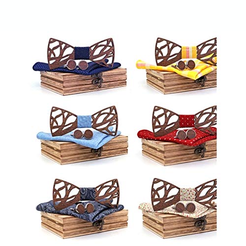 Corbata de moño de madera elegante para hombre con set en caja miniatura 4