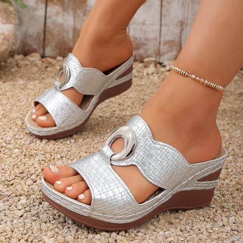Chaussures compensées femme pour jardin et maison style sabot rose