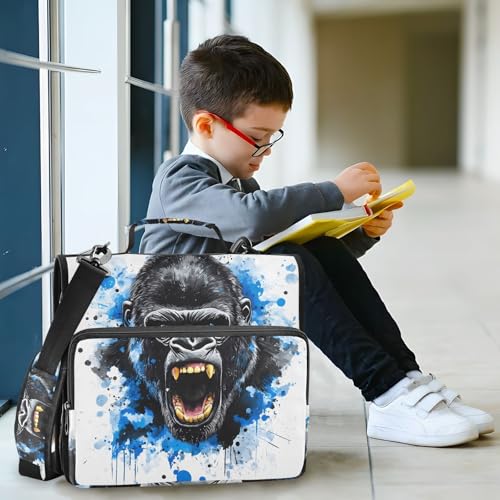 Image of 3 Ring Zipper Binder with Shoulder Strap King Kong Blue Face 1.5 inch Binders Keeper Large Capacity Multi Pockets for School Office Supplies