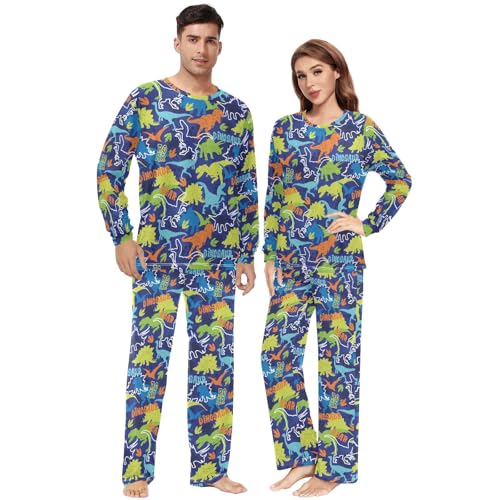 Laprad Men's Women's Long Sleeve Pajama Sets Dinosaurs Comfy 2 Piece Loungewear