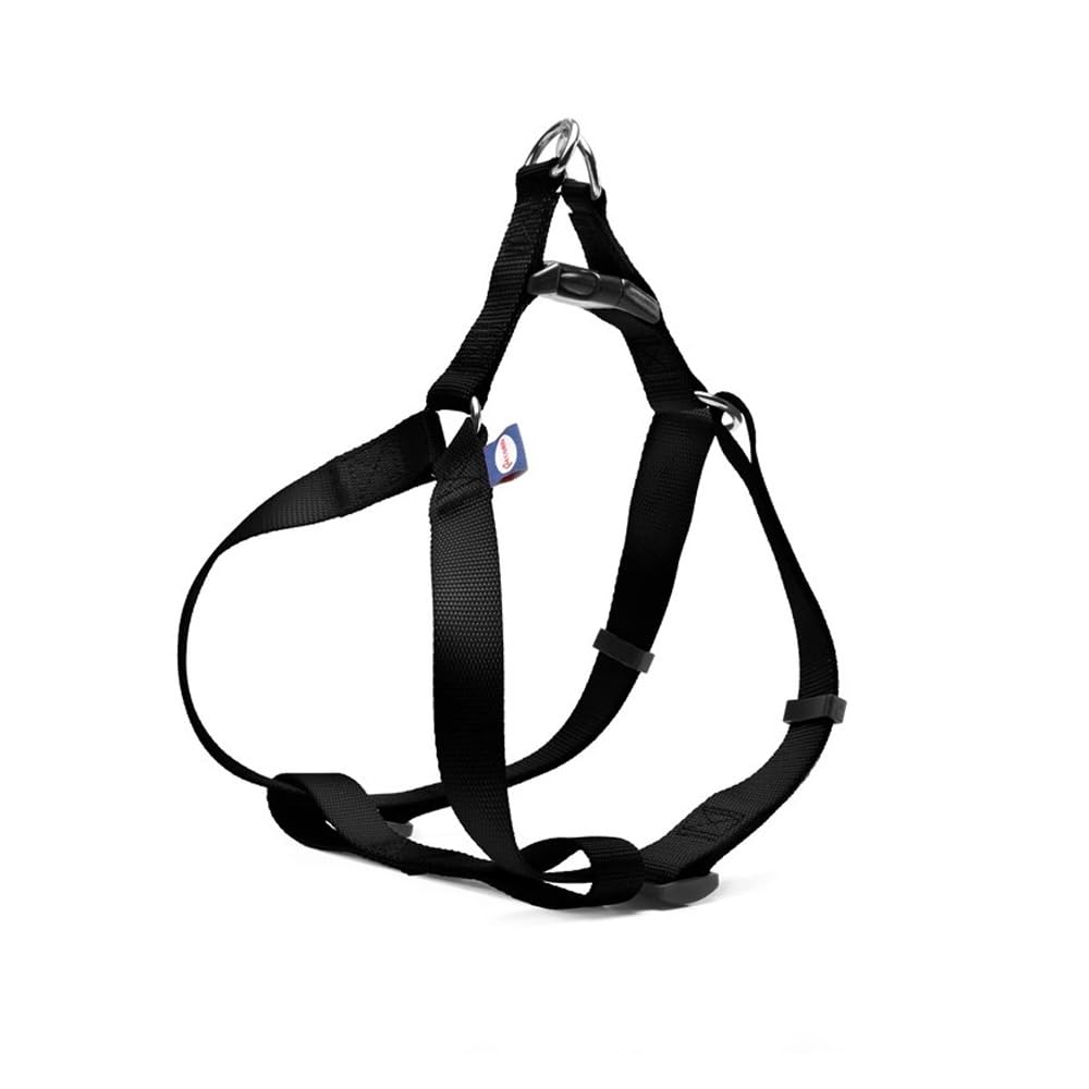 Record, Harness for Dogs, Made of Soft Nylon, Equipped with Quick Hook on the Back, Double Metal Hook Ring, Black, Size XL