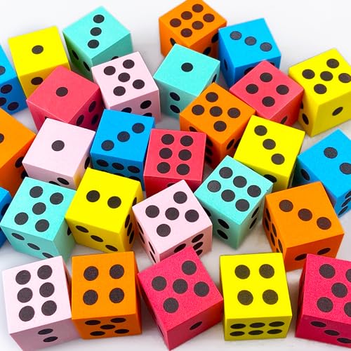 28PCS Foam Dice Set Colorful Dices with Number Dots Toys for Math Game Building Classroom Educational Entertainment for Party Favor Birthday Gifts in 6 Colors (1.2inch)