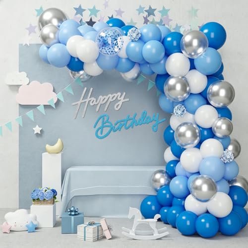Image of TONIFUL Happy Birthday Sign for Backdrop - Glitter Silver and Light Blue Felt Banner - Includes Dot Glue - Perfect for Birthday Party Backdrop,Wall Decr,Balloon Arch,Photo Background