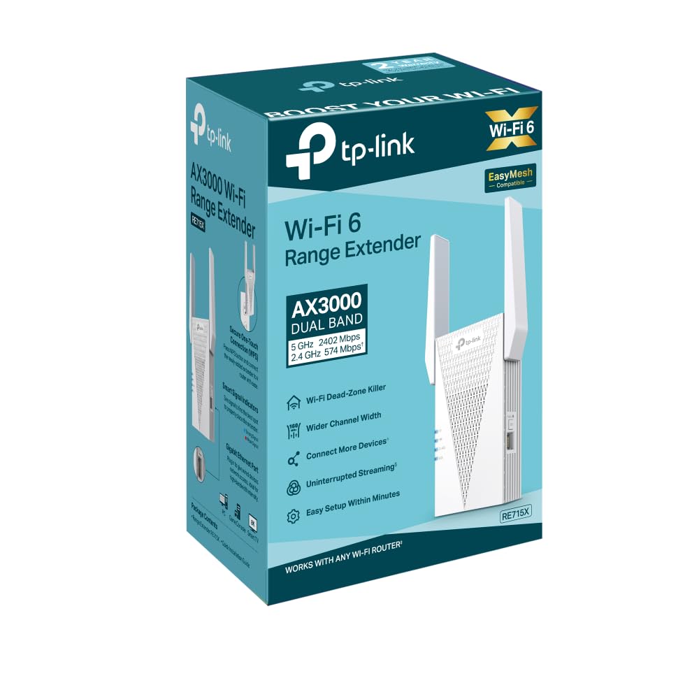 TP-Link RE715X - Repetidor WiFi 6 AX3000 Mesh Doble Banda, Amplificador WiFi Alta Velocidad hasta 3000 Mbps, Puerto Gigabit, Compatible OneMesh, Cobertura Total Hogar
